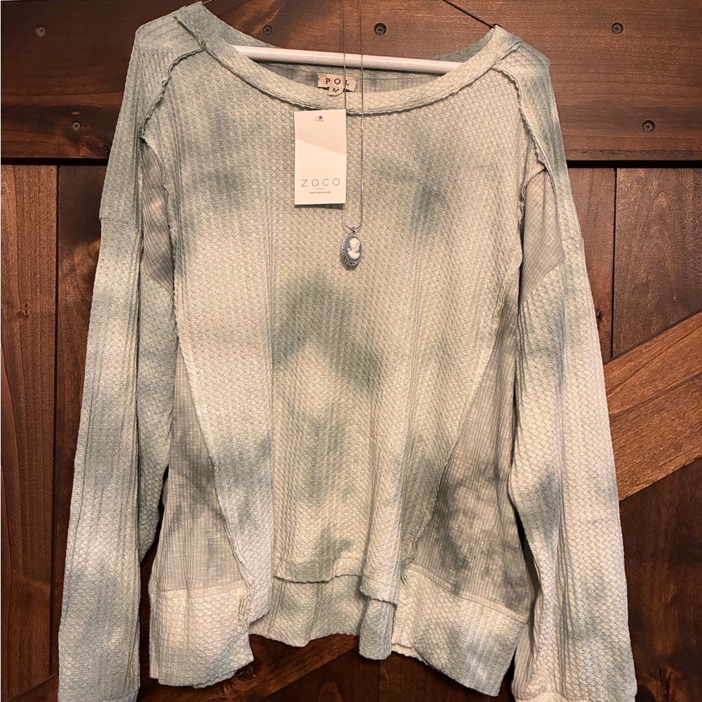 Zoco Women's Tie-Dye Waffle Knit Sweatshirt - Gray